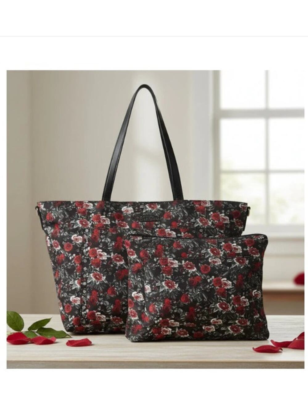 Rebecca Minkoff Logan Floral Nylon Tote Rose Crossbody Carryall Bag